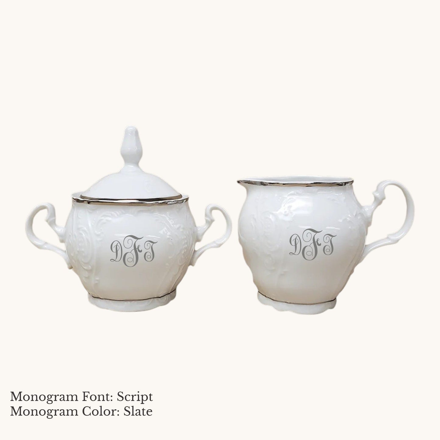 Bernadotte Platinum Banded Cream & Sugar Set - Custom Monogram