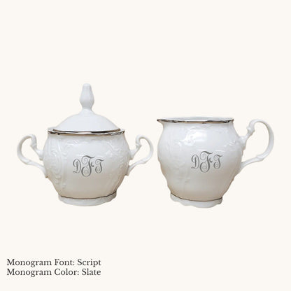Bernadotte Platinum Banded Cream & Sugar Set - Custom Monogram