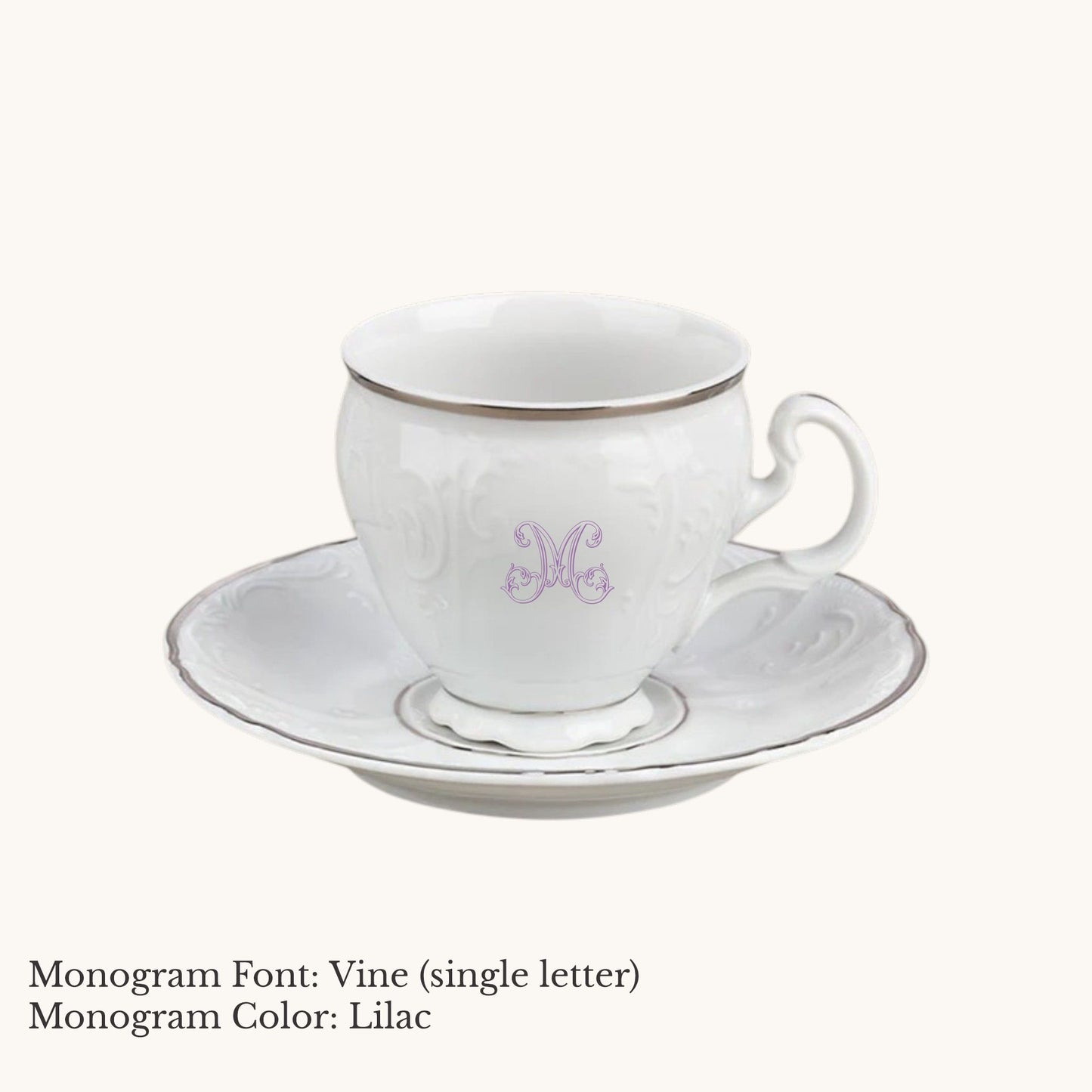 Bernadotte Platinum Banded Cup & Saucer, 8 oz. - Custom Monogram