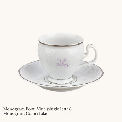 Bernadotte Platinum Banded Cup & Saucer, 8 oz. - Custom Monogram
