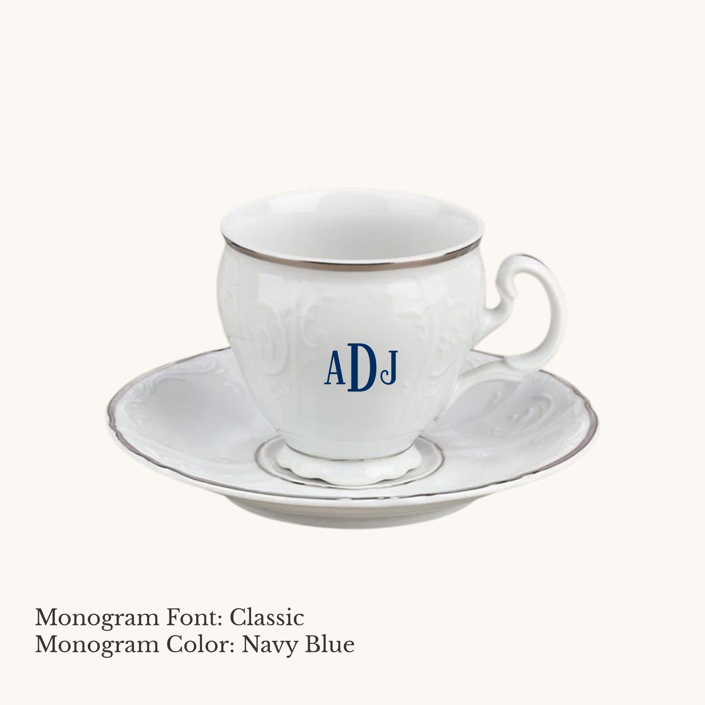Bernadotte Platinum Banded Cup & Saucer, 8 oz. - Custom Monogram
