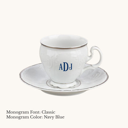 Bernadotte Platinum Banded Cup & Saucer, 8 oz. - Custom Monogram