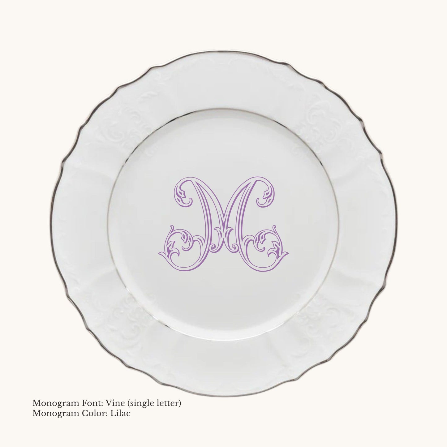 Bernadotte Platinum Banded Dinner Plate, 10 5/8" - Custom Monogram