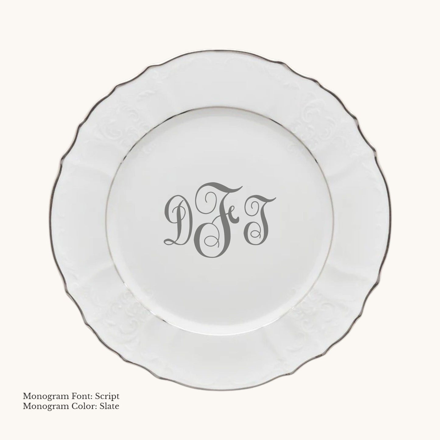 Bernadotte Platinum Banded Dinner Plate, 10 5/8" - Custom Monogram