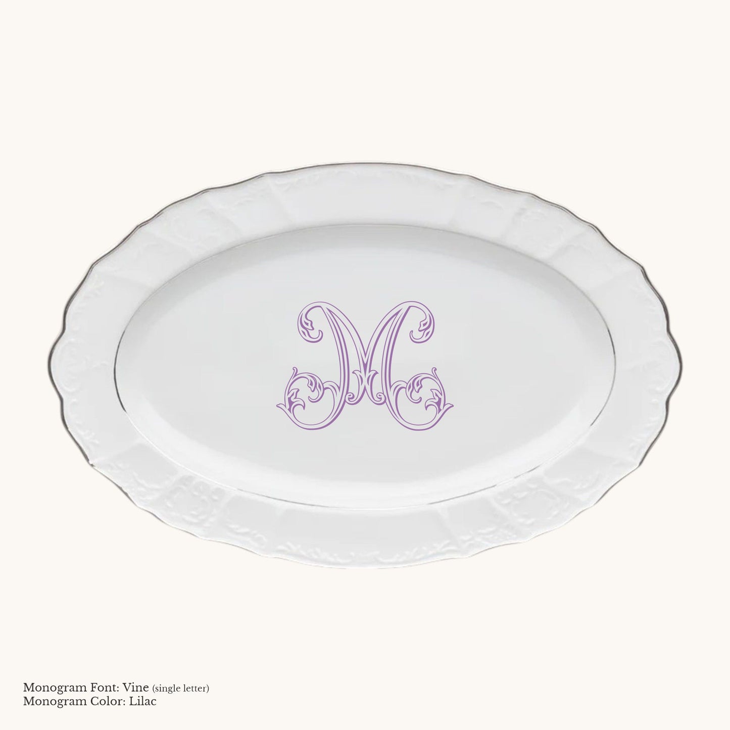 Bernadotte Platinum-Banded Oval Platter, 14 1/4" - Custom Monogram