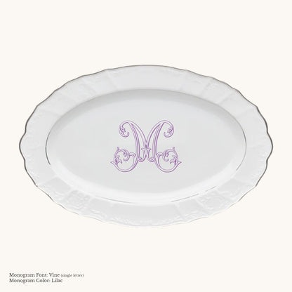 Bernadotte Platinum-Banded Oval Platter, 14 1/4" - Custom Monogram