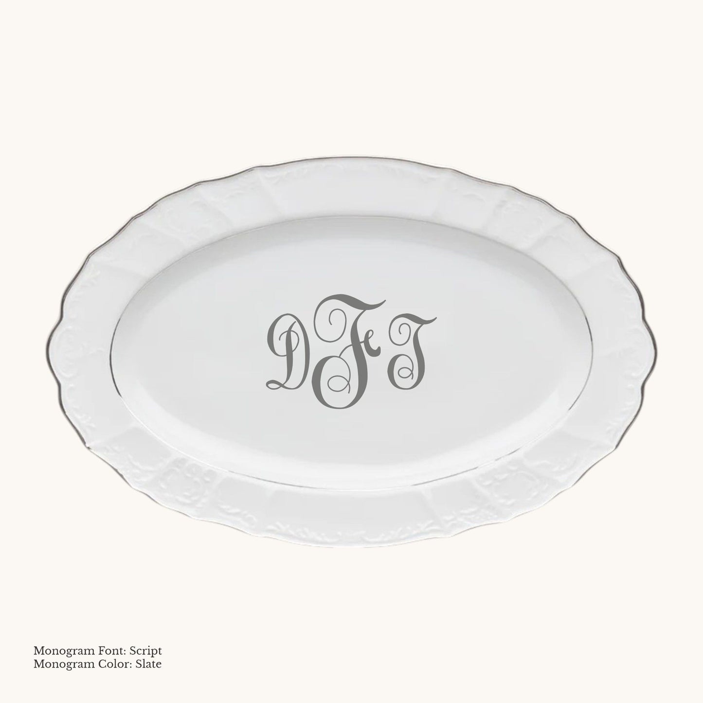 Bernadotte Platinum-Banded Oval Platter, 14 1/4" - Custom Monogram