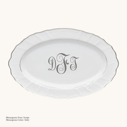 Bernadotte Platinum-Banded Oval Platter, 14 1/4" - Custom Monogram
