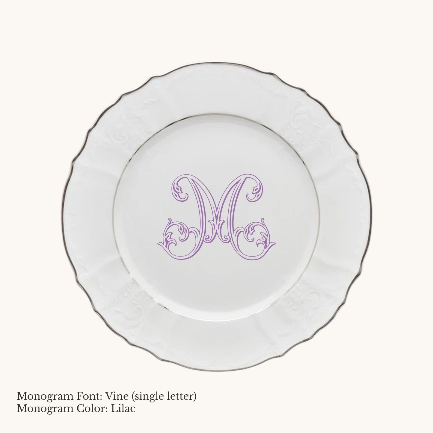 Bernadotte Platinum Banded Salad or Dessert Plate, 7 5/8" - Custom Monogram