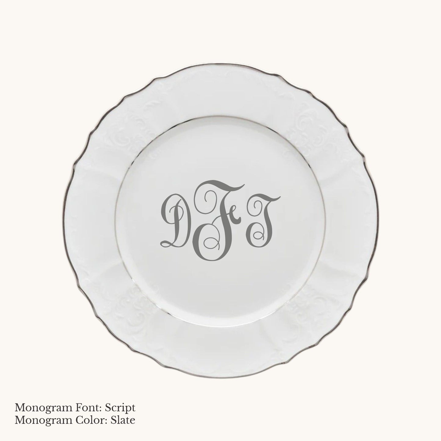 Bernadotte Platinum Banded Salad or Dessert Plate, 7 5/8" - Custom Monogram
