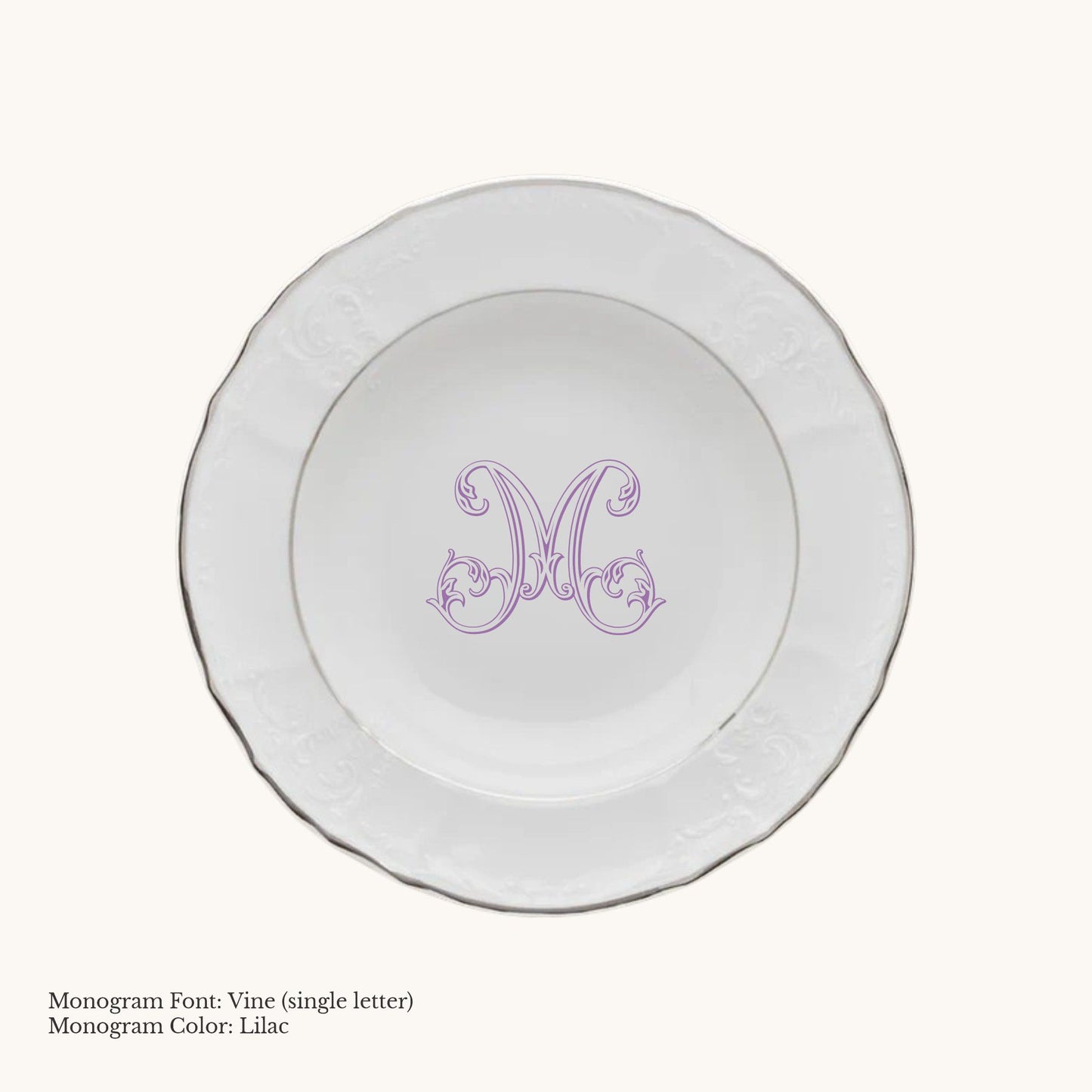 Bernadotte Platinum Banded Rim Soup Bowl, 9" - Custom Monogram