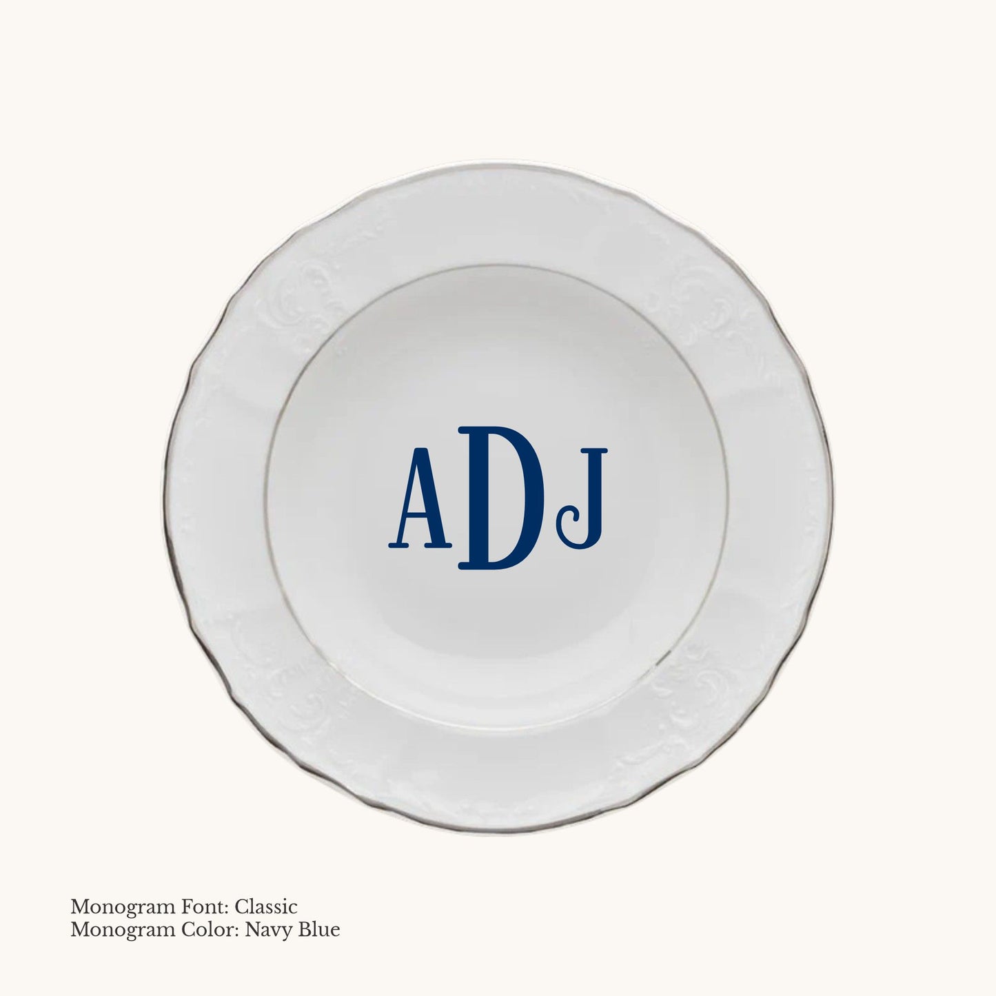Bernadotte Platinum Banded Rim Soup Bowl, 9" - Custom Monogram