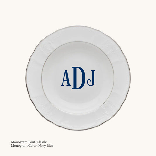 Bernadotte Platinum Banded Rim Soup Bowl, 9" - Custom Monogram