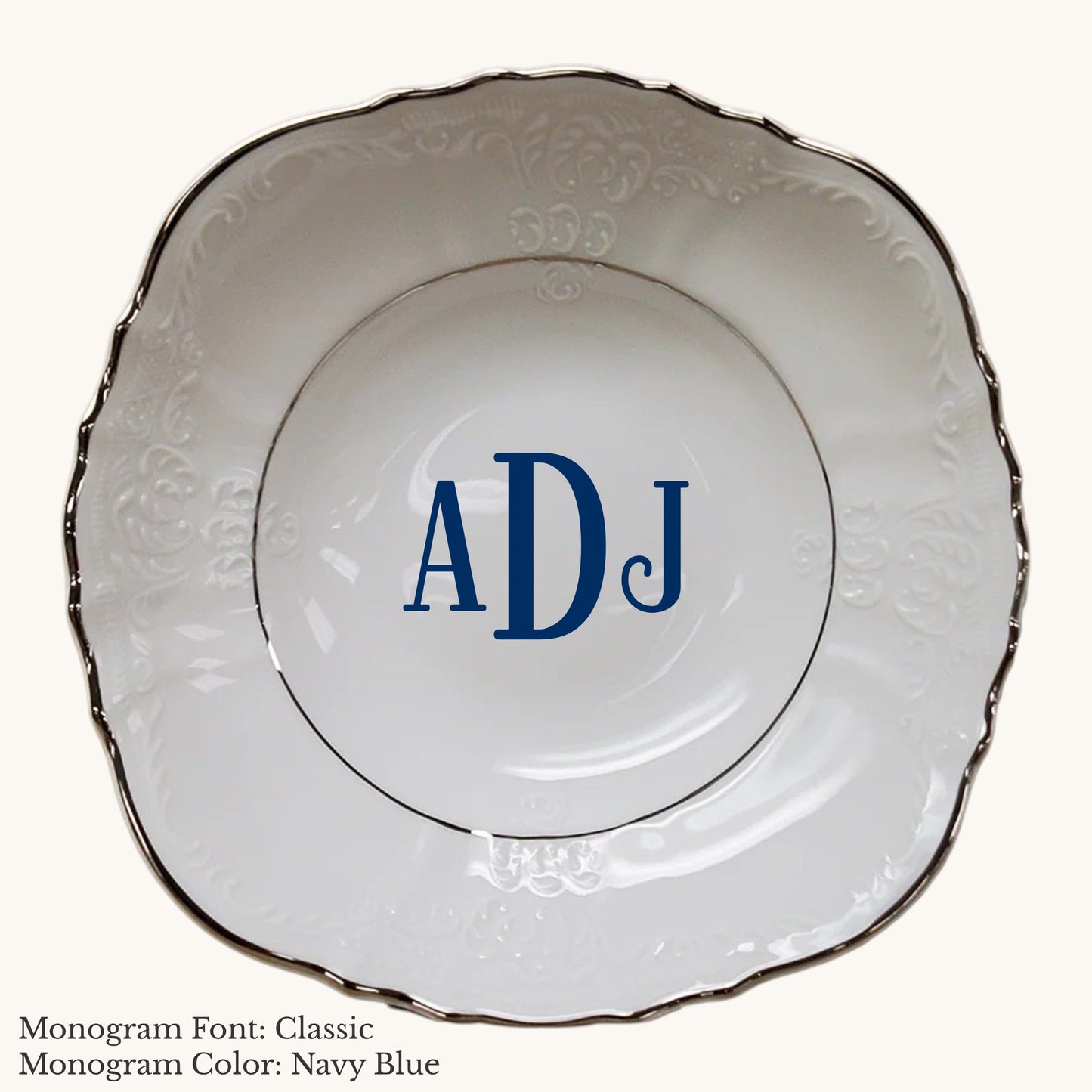 Bernadotte Platinum Banded Vegetable Bowl, 8 1/2" - Custom Monogram