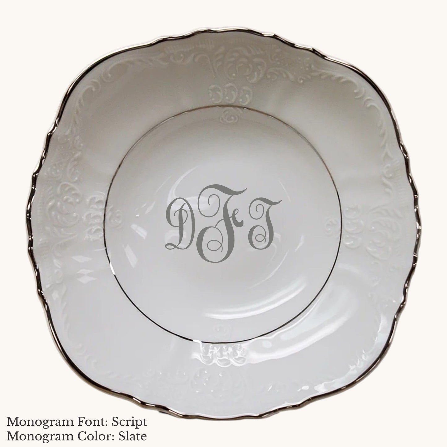 Bernadotte Platinum Banded Vegetable Bowl, 8 1/2" - Custom Monogram