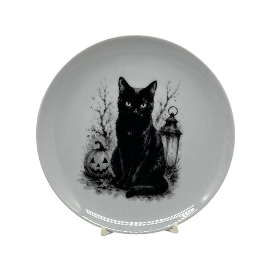 Midnight Black Cat Halloween Coupe Plate, 6.25"