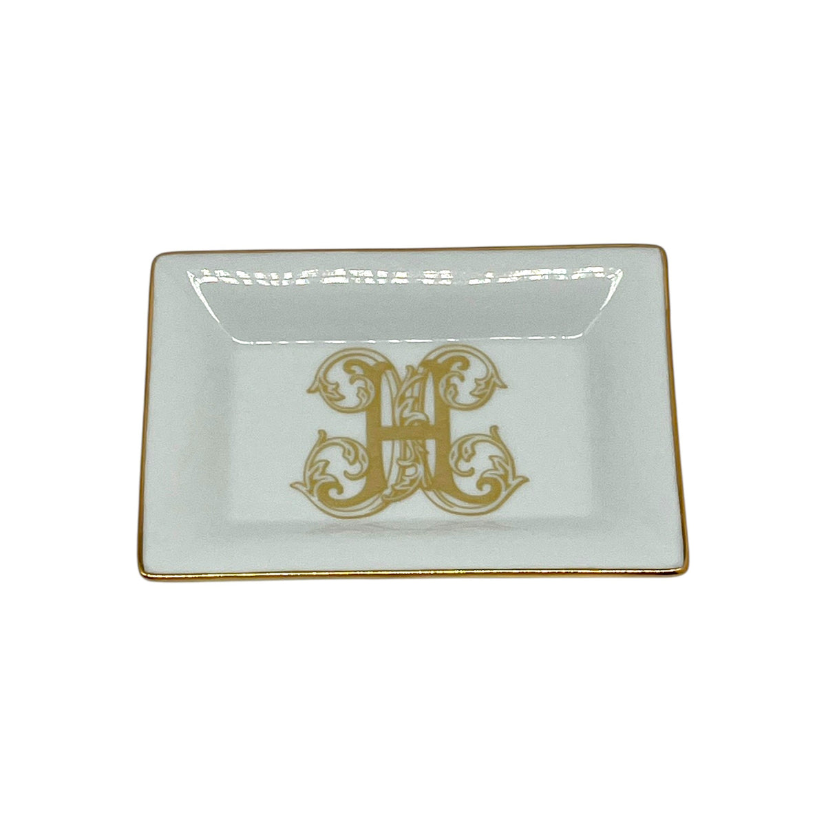 Monogram Gold Banded Catchall Dish, 4 7/8" x 3 1/2" – Faux Gold