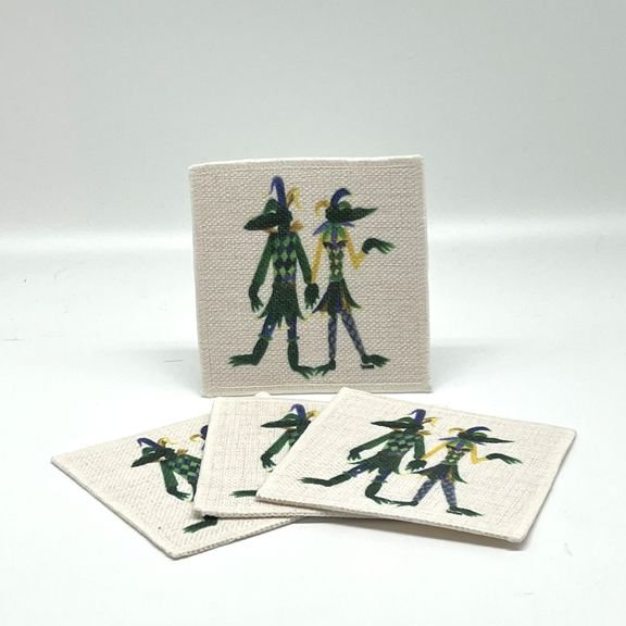 Jesters Mardi Gras Gators Linen Coasters (set of 4)