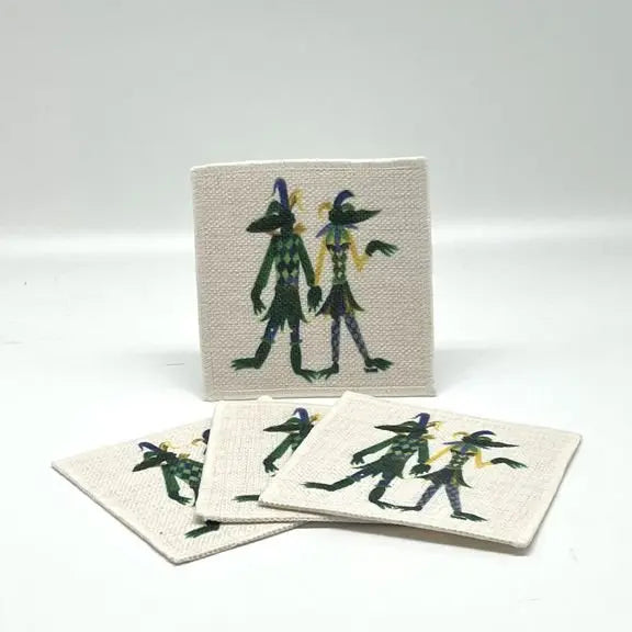 Jesters Mardi Gras Gators Linen Coasters (set of 4) JD & Company