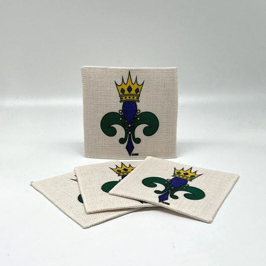 Mardi Gras Fleur de Lis Linen Coasters (set of 4) JD & Company