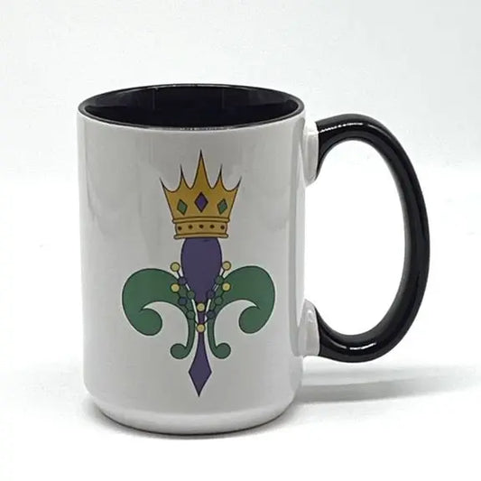 Mardi Gras Fleur de Lis Mug, 15 oz. (purple handle and interior) JD & Company