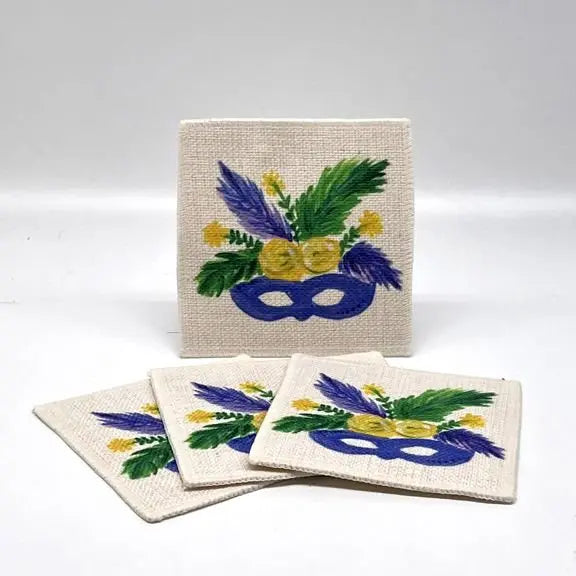 Mardi Gras Mask Linen Coasters (set of 4) JD & Company