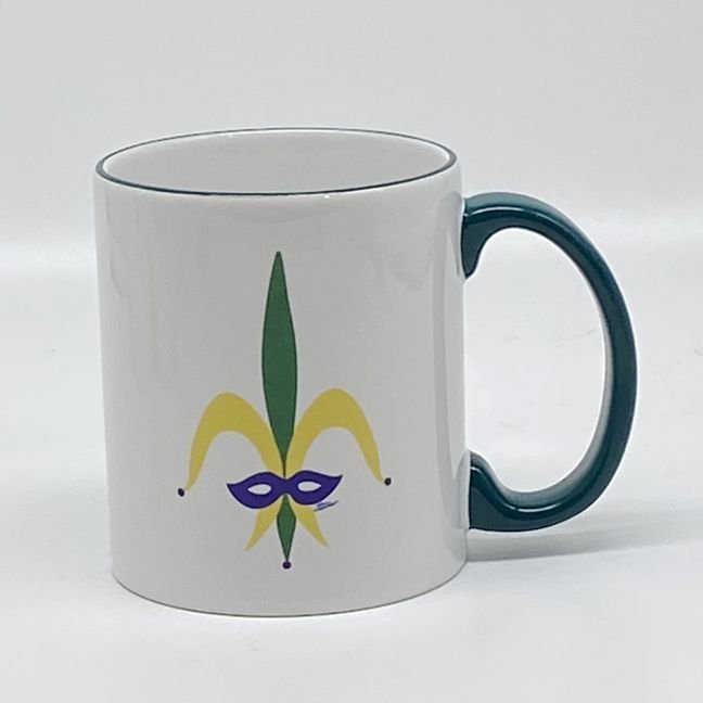 Fleur de Lis Mug, 12 oz. (green handle & rim)