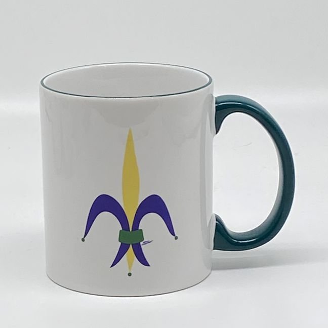 Fleur de Lis Mug, 12 oz. (green handle & rim)